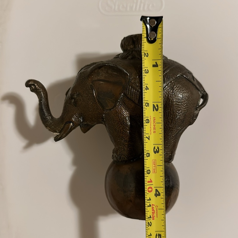 BRONZE ELEPHANT Figurine Standing on Ball - Picture 5 of 9
